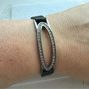 “Touchstone” leather/crystal/oxidized silver bracelet